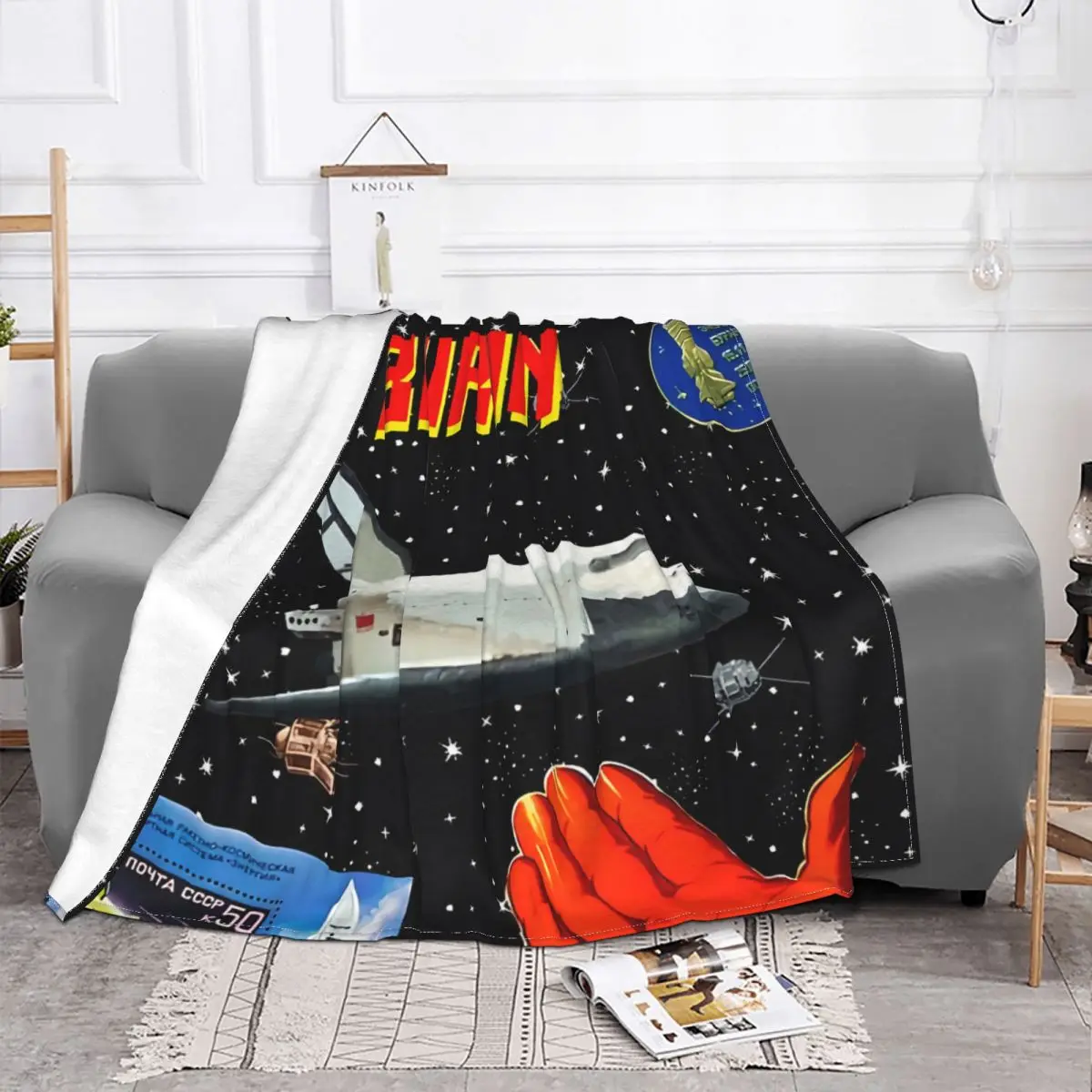 Gagarin Space Art Buran Shuttle Portable Warm Throw Blankets for Bedding Travel