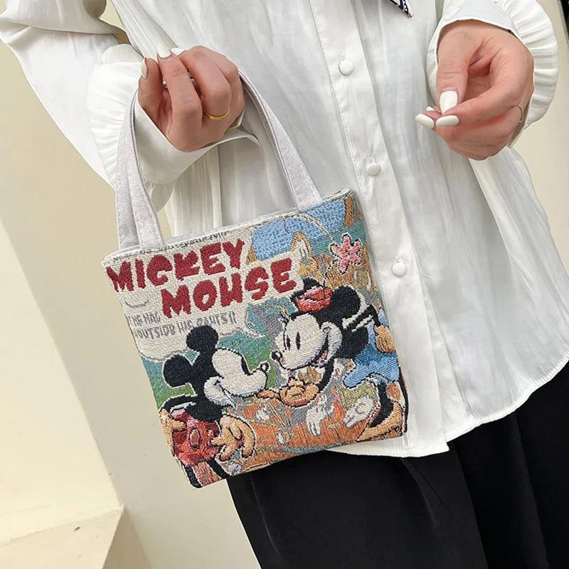 Disney Cartoon Mickey Crossbody Bag Anime Peripheral Pattern Large Capacity Outdoor Casual Tote Bags Winnie Canvas Handbags Gift