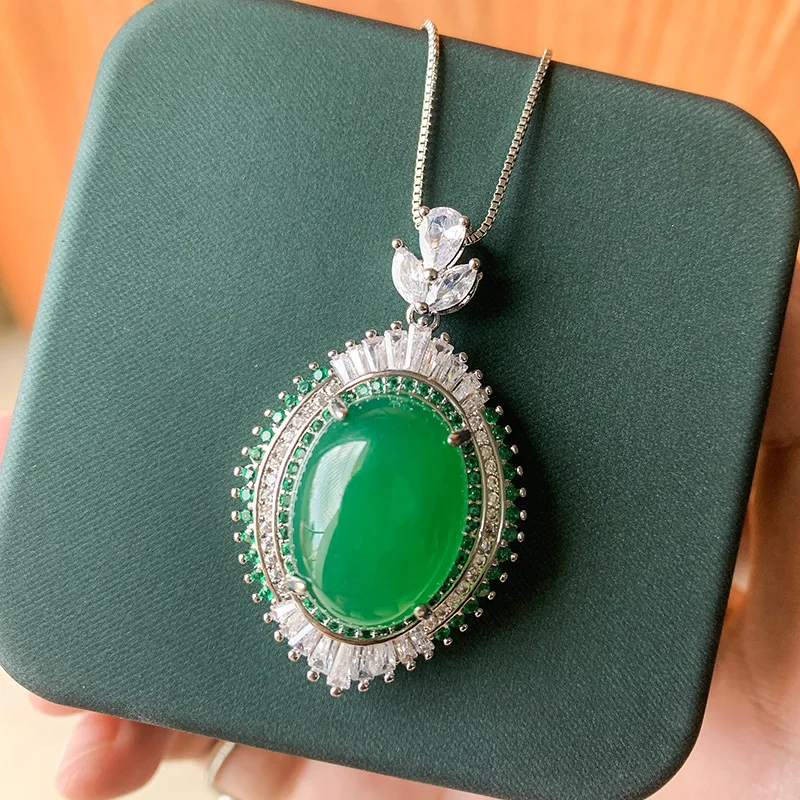 Jewelry Gold-Plated Ice Fluorescent Egg-Shaped Women's Light Body Temperament Chalcedony Set 15*20