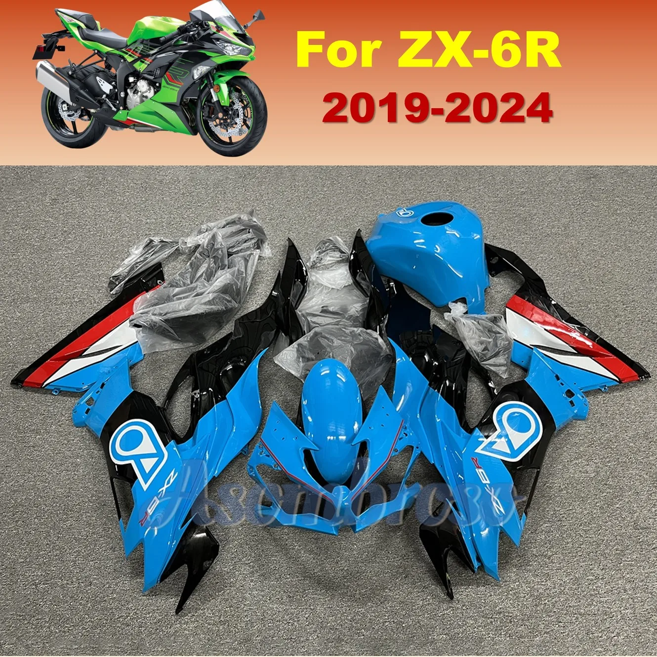 100% Injection Molding Fairing kit for KAWASAKI ZX6R 2019 2020 2021 2022 2023 2024 ZX-6R blue black Fairings+Tank cover