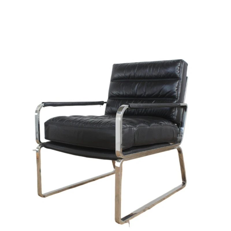 

American country leather art single sofa chair, imported cowhide living room sofa, retro stainless steel casual chair