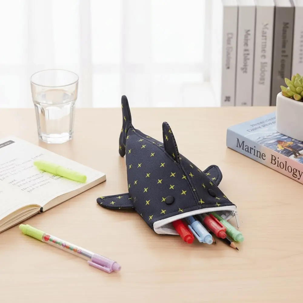 Large Capacity Shark Pencil Case Lightweight Portable Animal Stationery Pouch Kawaii Zipper Pencil Holder Student Stationery