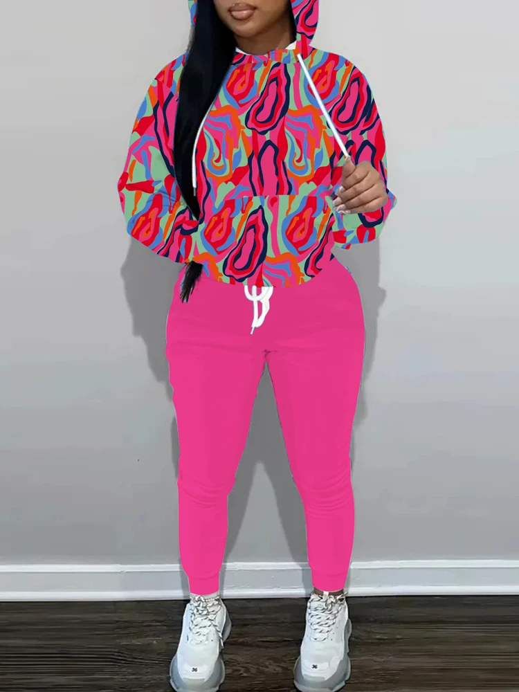 

Плюс размер 2025, новый свободный топ с капюшоном, однотонный галстук, свободные брюки из полиэстера, подходят для занятий спортом на открытом воздухе