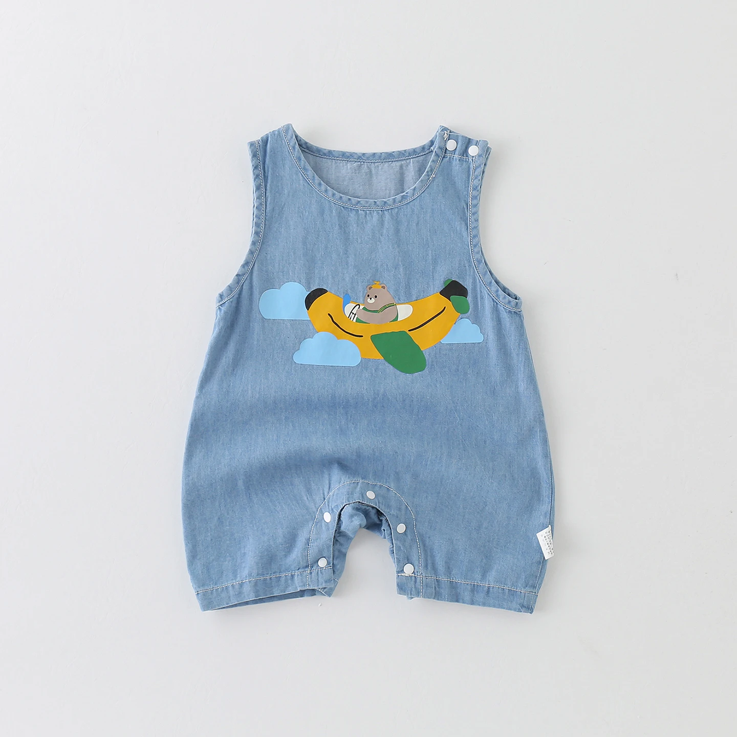 

Summer Thin Cotton Denim Baby Romper Sleeveless Unisex Cute Cartoon Outfit Baby Clothes Soft Fabric Easy-to-Wear Crawler Suit