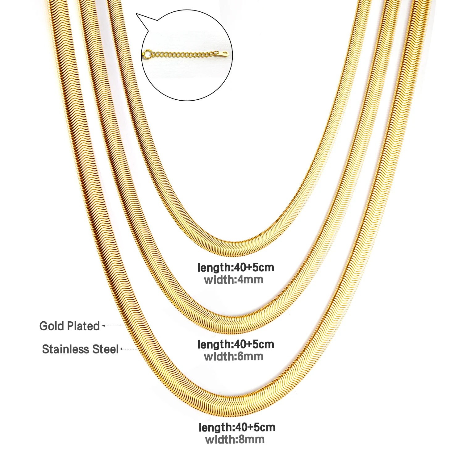 Stainless Steel Gold Color Hip Hop Style Snake Bone Chain Flat Thick Blade Chain Matching Chain Personalized Spicy Girl Necklace