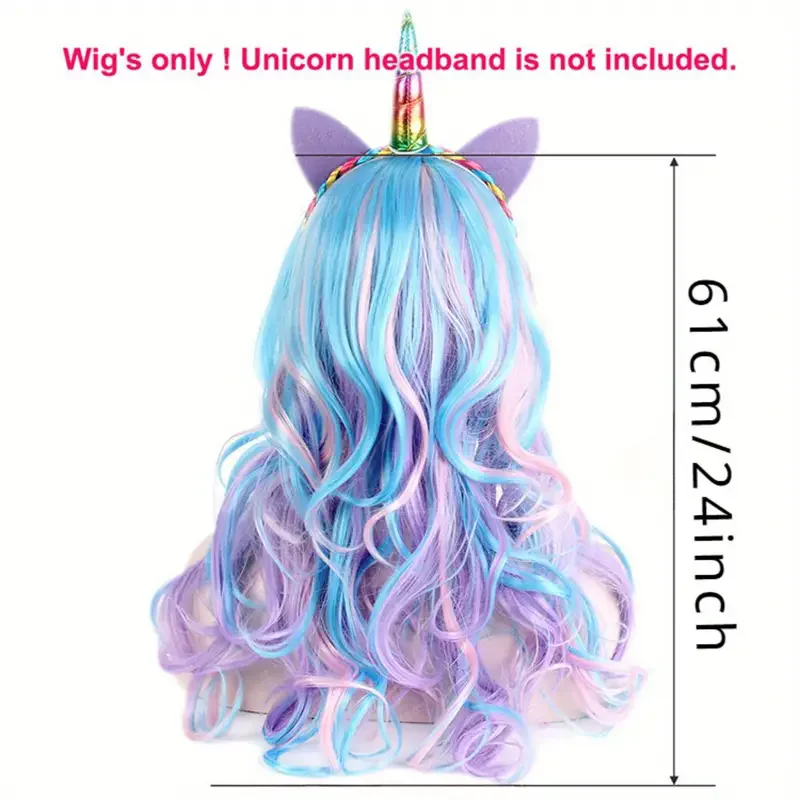 24 Inch Wavy Multi-Color Synthetic Wig for Women - Sassy Unicorn Theme with Glueless Rose Net Cap, Cosplay Halloween J47801S