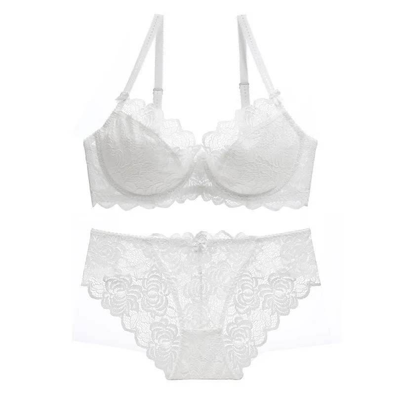 Sexy Lace Lingerie Set for Women\'s Sweet Lace Hollow Out Underwear Thin Cotton Bra Tops Soft Breathable Gathering Bra Everyday