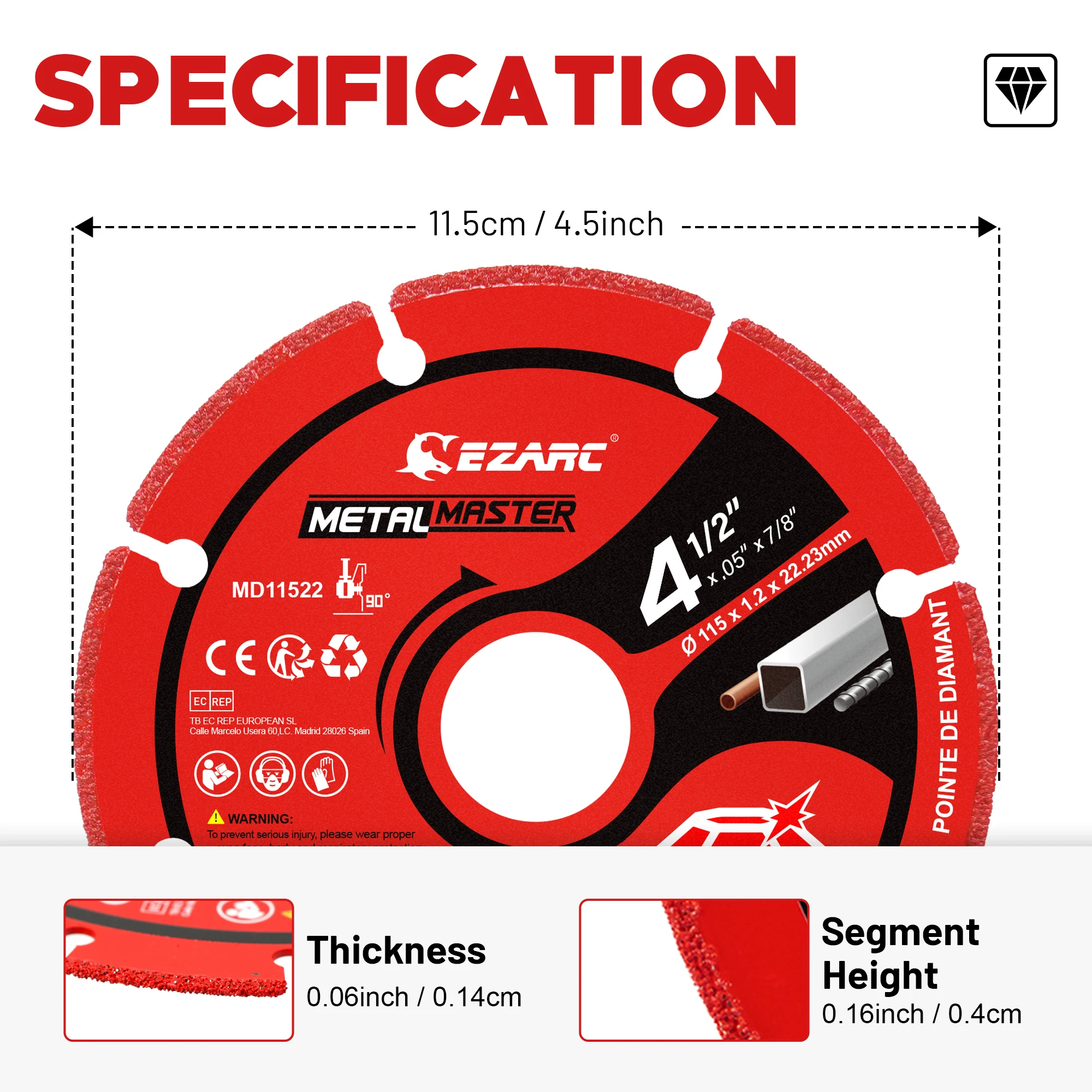 EZARC 115mm(4.5-Inch) Diamond Cutting Discs for Metal, 1/2/3PC Cut Off Wheel with 5000+ Cuts on Rebar, Steel, Iron and INOX