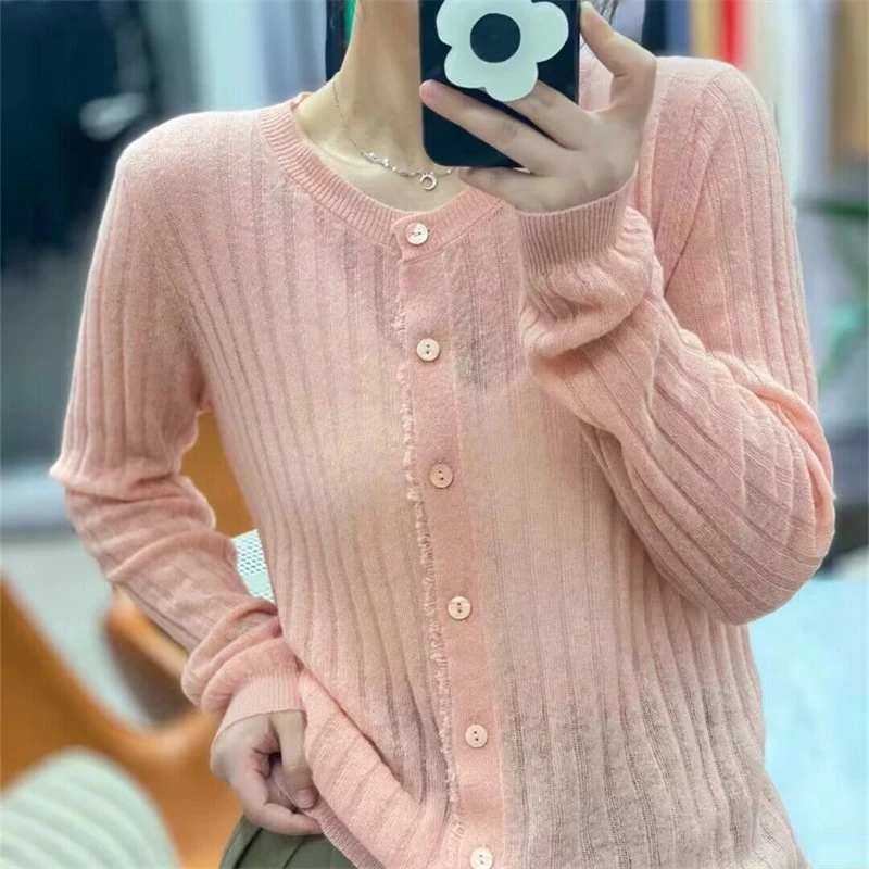 

Spring 2024 O-Neck Cardigan Sweater Loose Wool Knit Coat Solid Color Top Women's Clothing Korean Fashion