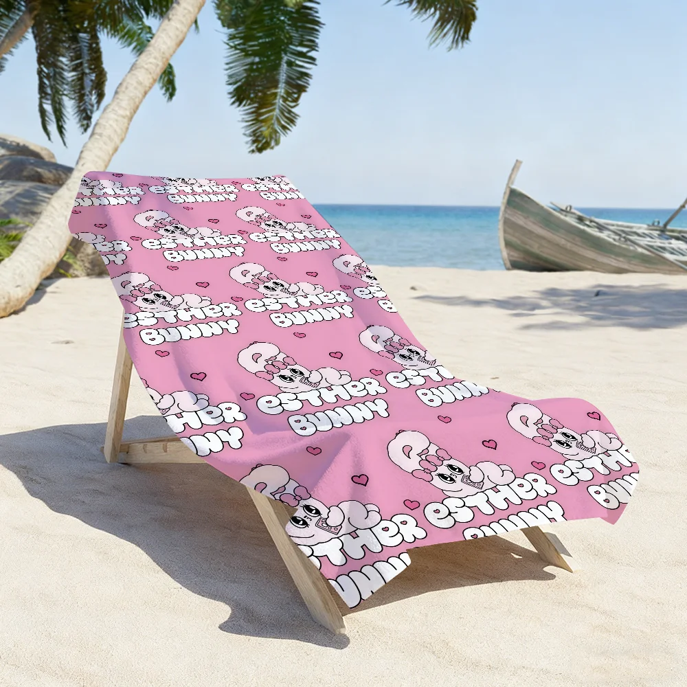 Cartoon Pink E-Esther-S Bunny Cute Rabbit Towel Sports Quick Dry Travel Camping Gear Sandproof Soft Light Large Beach Towel