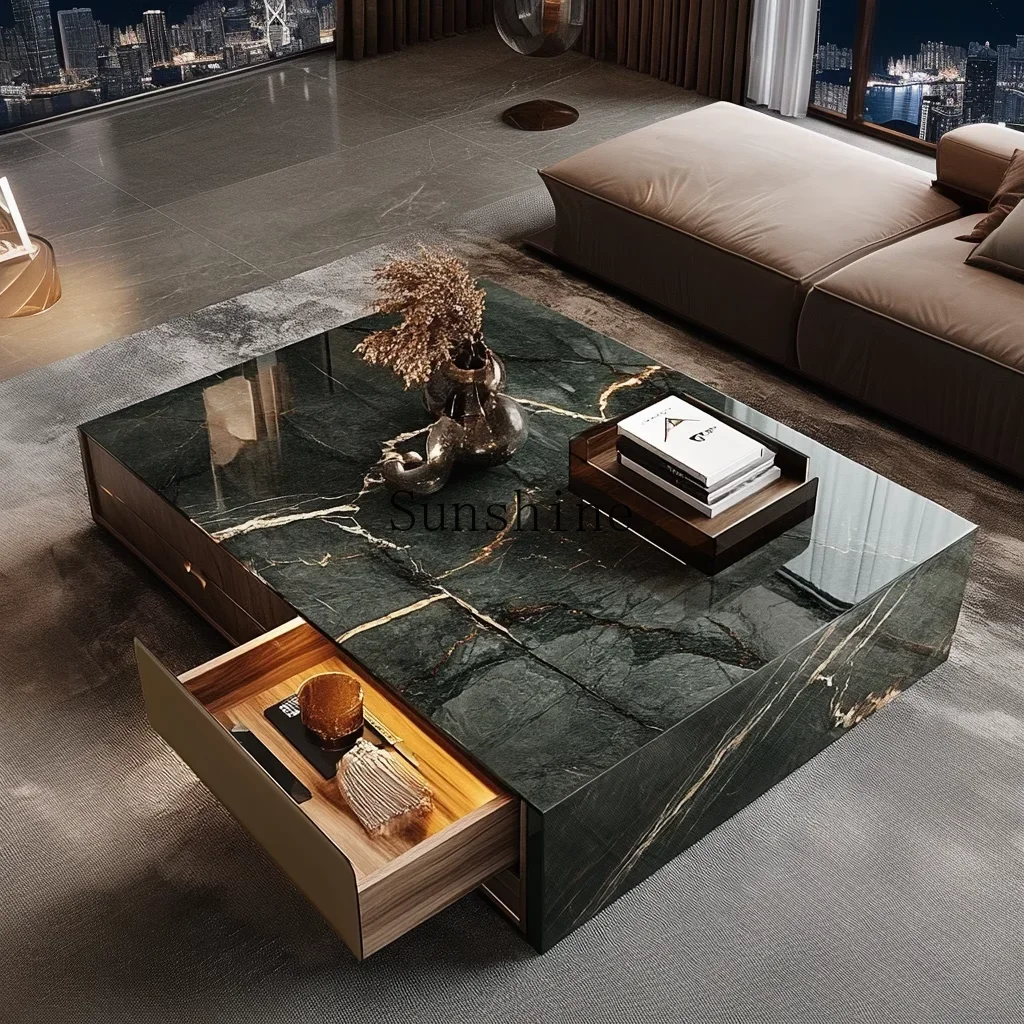 

Modern light luxury large flat-floor villa natural marble jade square coffee table FT