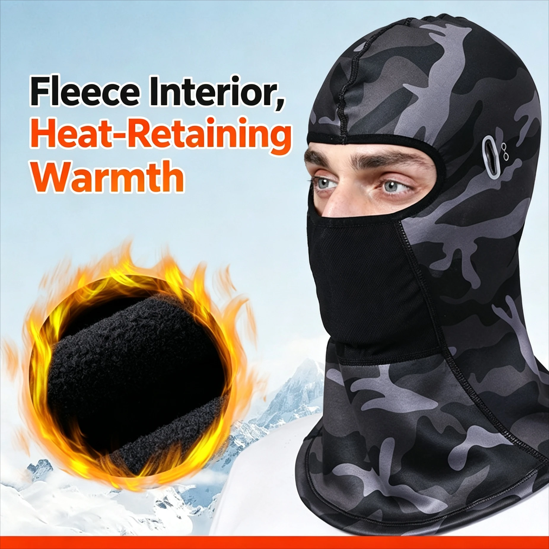 Fleece Warm Balaclava Windproof Neck Gaiter, Cold Resistant Face Cover for Motorcycle, Skiing and Mountain Cycling