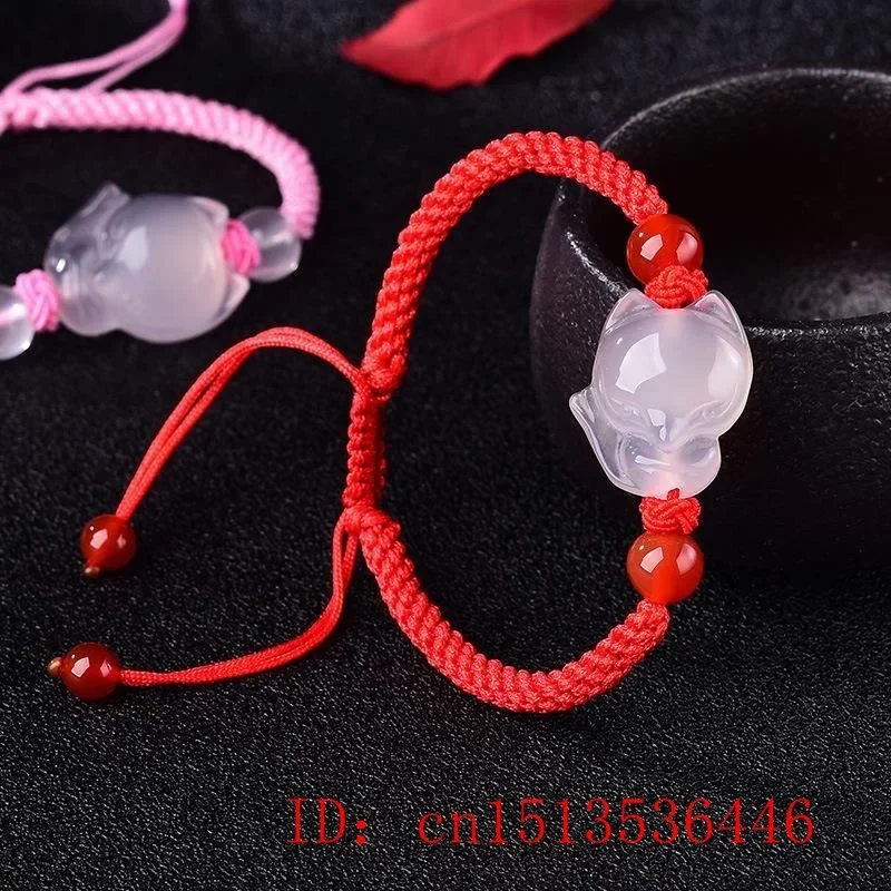 Bracelet élastique en Agate rose naturelle chinoise, calcédoine, Jade, renard, bijoux, nœud à la main, accessoires DIY, amulette cadeau pour femmes et hommes