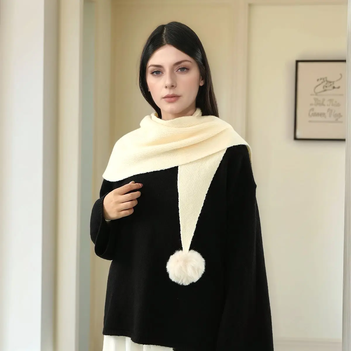 

Зимний вязаный мягкий шарф, шарик для волос, шаль, женский теплый утепленный платок, глушитель, защитная шаль для шеи, однотонный пушистый шарф