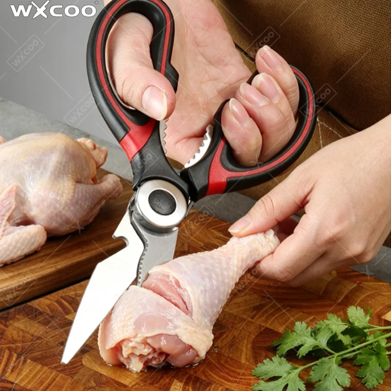 WXCOO Multifunctional Kitchen Scissors Powerful Chicken Bone Scissors for Home Food Meat Cutting Handmade Stainless Steel Shears