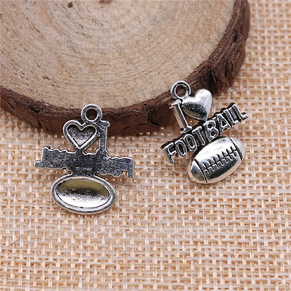 10pcs 20x18mm Antique Silver Color I Heart Football Charms Pendant Jewelry Materials Bulk