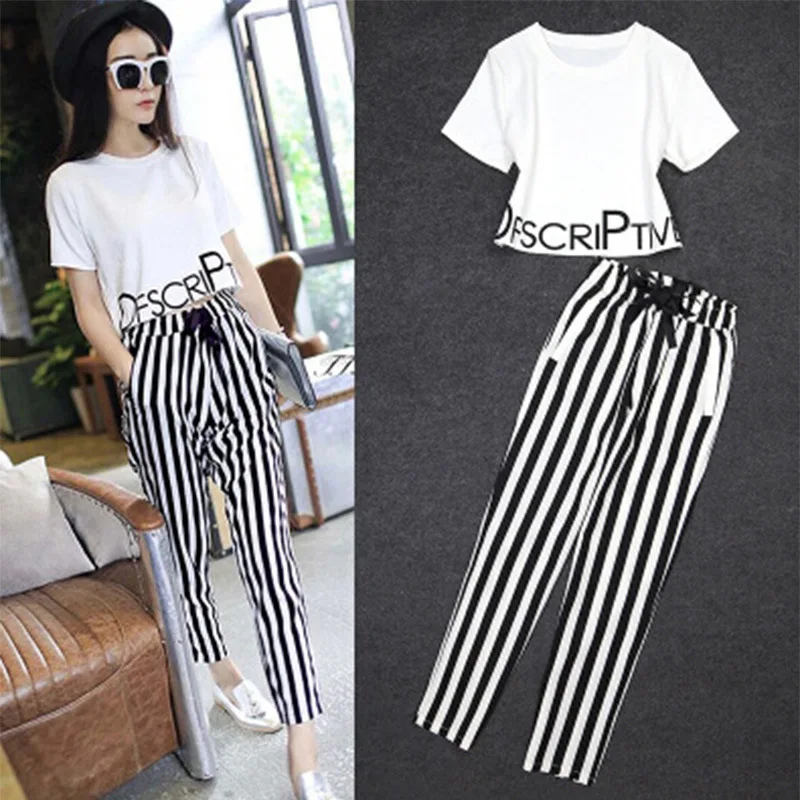 Woman Clothes Suits spring/summer T-shirts Letters Print High Waist Drawstring women's Wear Ladies Suits Dropshipping WYP3011