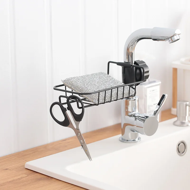 Punch-Free Kitchen Faucet Drain Rack Sponge and Cloth Single-Layer Iron Storage Rack Stainless Steel Storage Rack