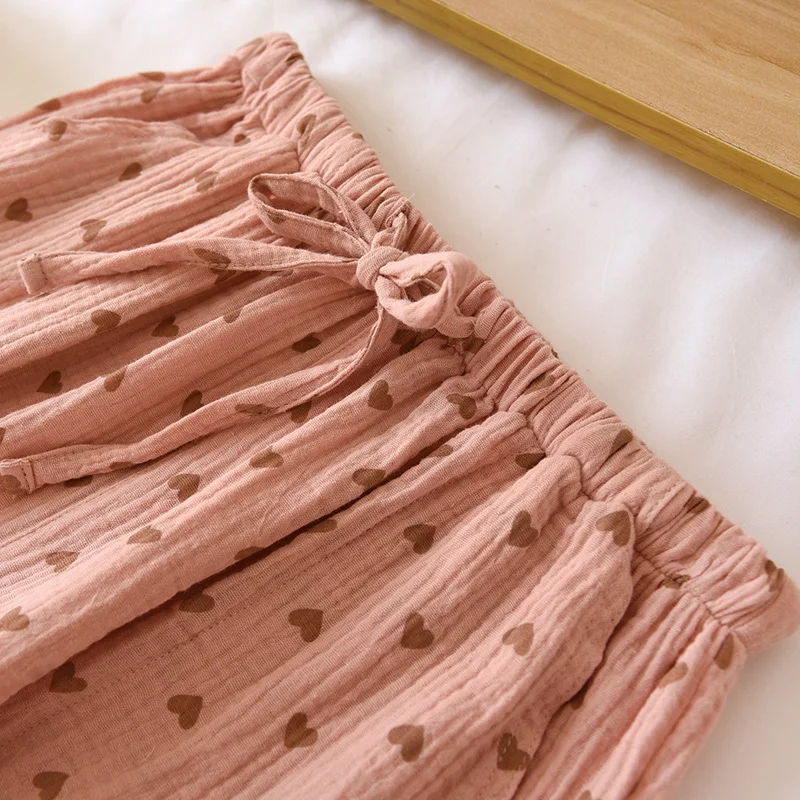 Pantalones de pijama de crepé de algodón para mujer, pantalones de dormir de cintura elástica, ajuste holgado, transpirables y cómodos, ropa de
