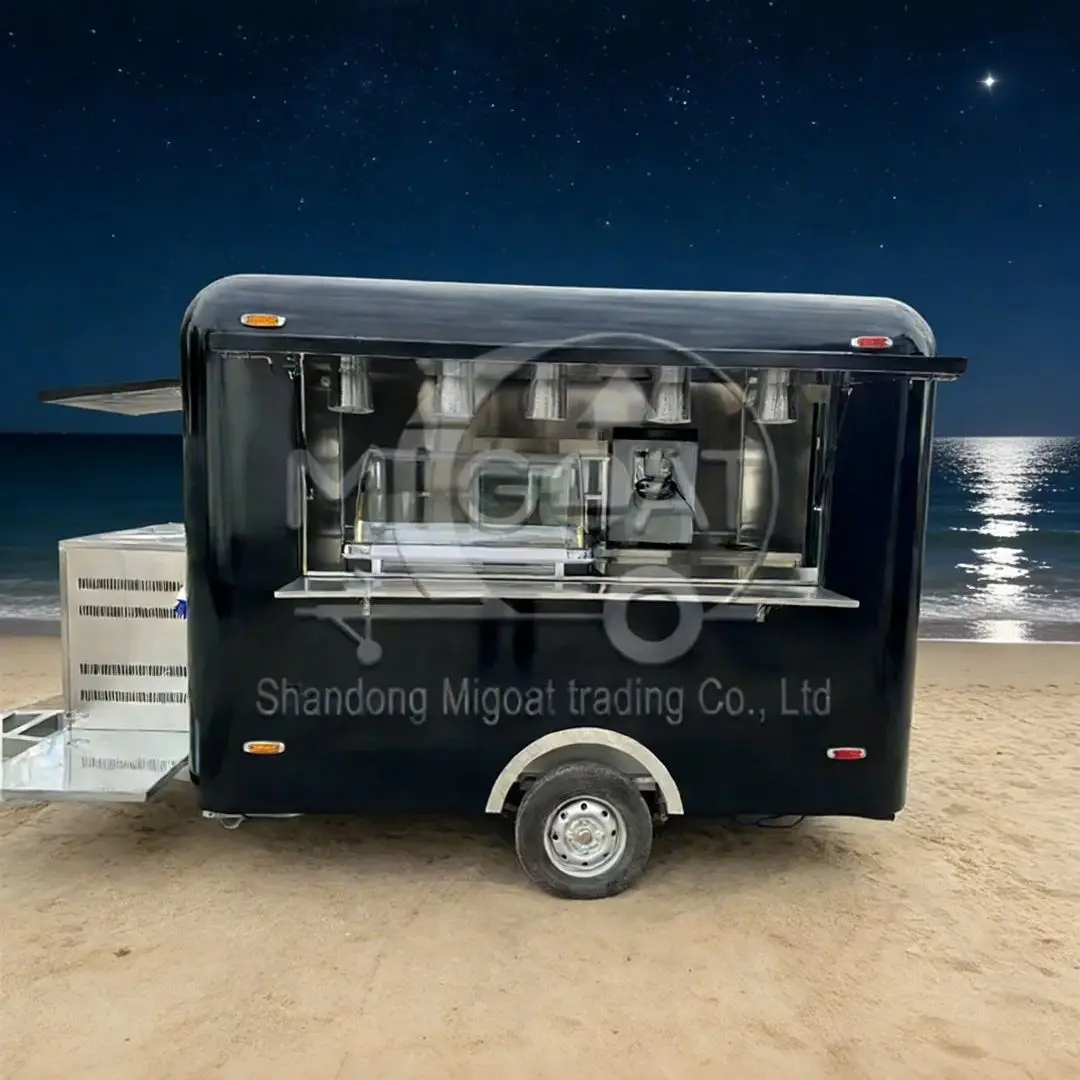 Black Stainless Steel Interior Mobile Fast Food Trailer Towable Food Cart Commercial Mobile Catering Truck for Vending