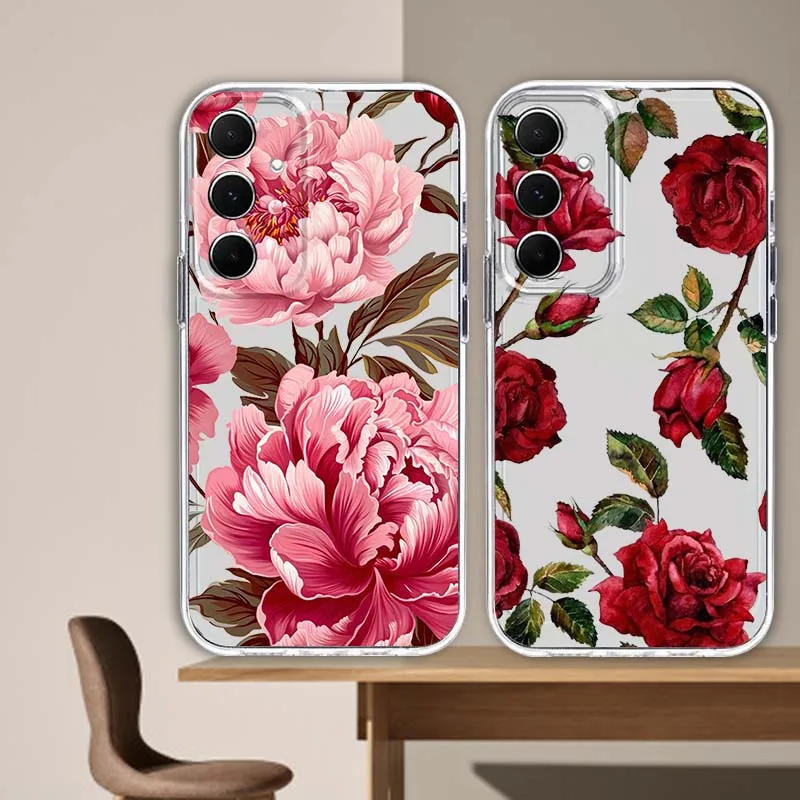 

Beautiful Pink Flower Rose For Samsung S25 S24 S23 S22 S21 S20 S10 Ultra Plus Edge FE 5G Transparent Phone Case