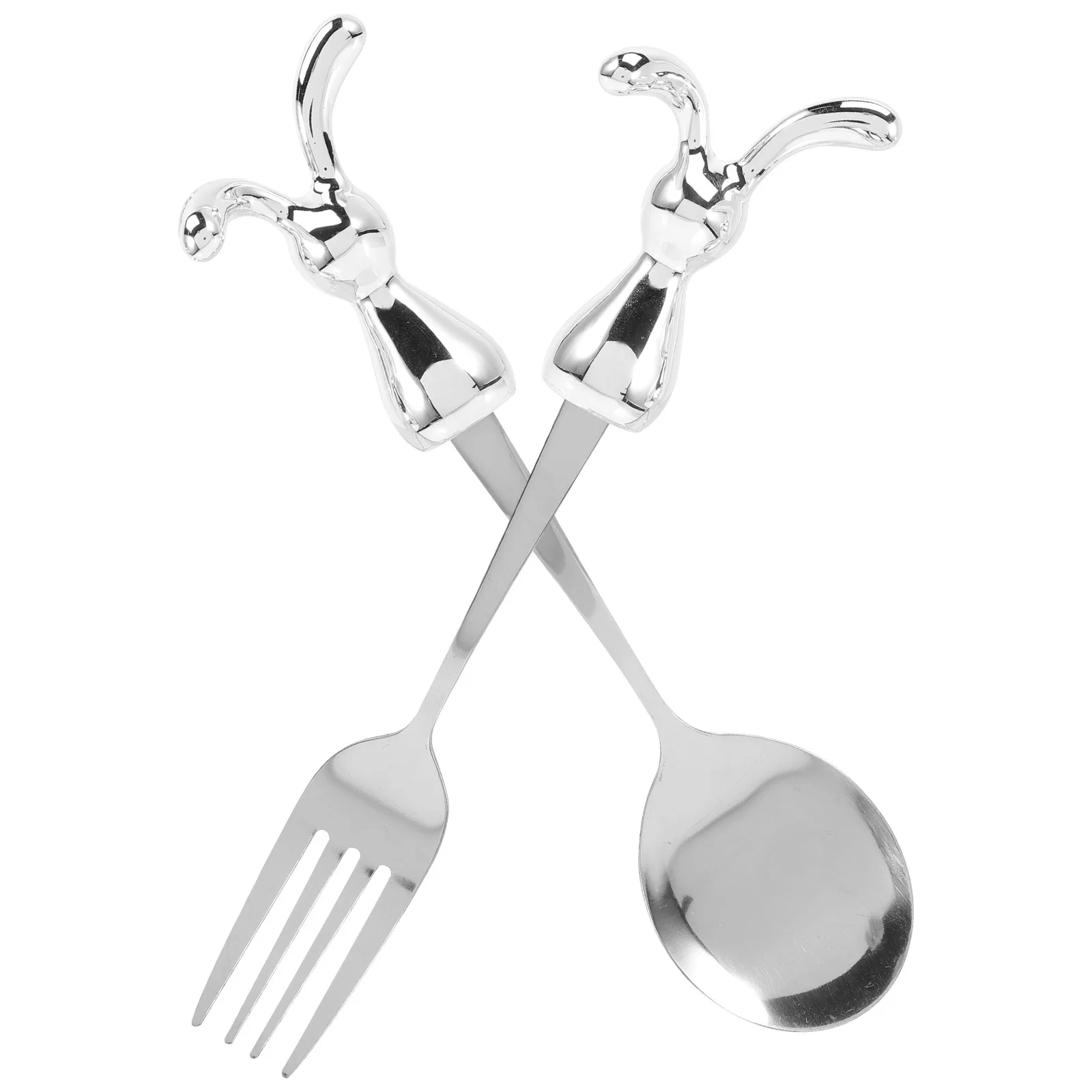 Kids Silverware Set Bunny Travel Fork Rabbit Shaped Handle Baby Stainless Steel Fork Spoon Kitchen Easter Cutlery Utensil