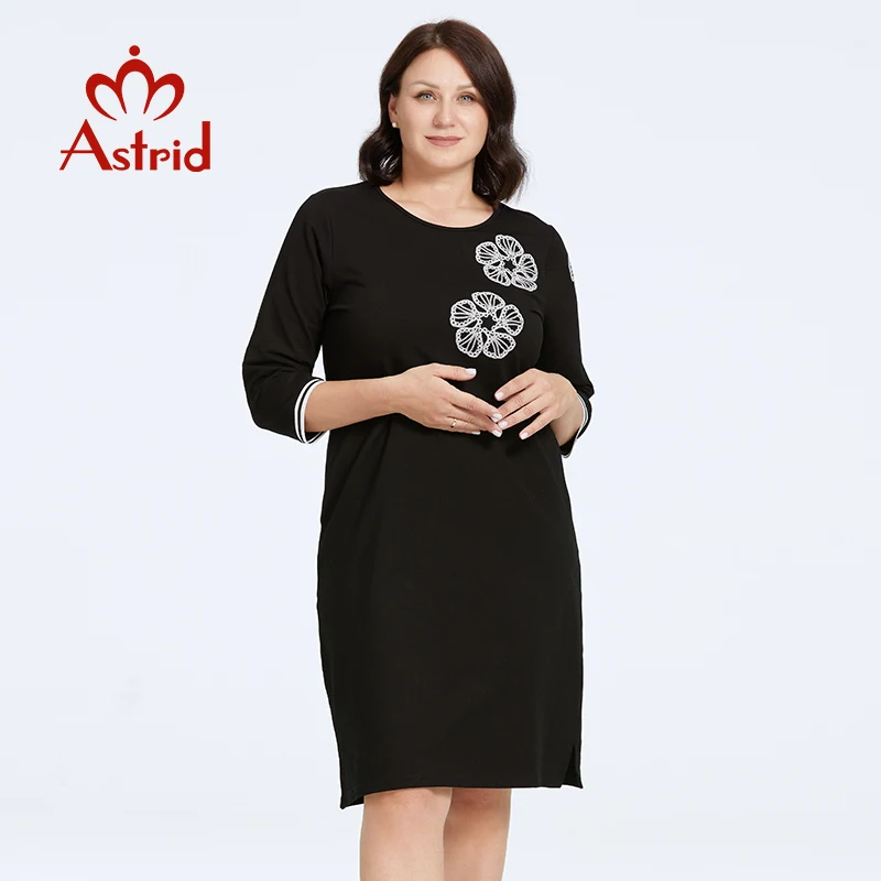 Astrid Women's Dresses For Women 2023 Oversize Casual Elegant Dresses Embroidery Flower Midi Black Dresses Long Sleeve Office