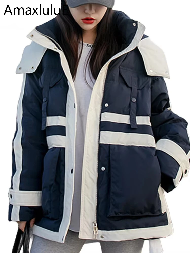 

Amax luluE 2024, классический зимний женский пуховик с капюшоном, модный винтажный белый пуховик, свободный теплый пуховик для отдыха