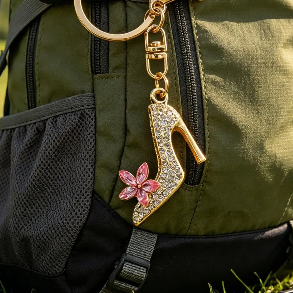 High Heels Shoes Keychain Car Key Chain Sparkling Rhinestone High Heels Keychain Flower Shoe Charm for Car Backpack for Her