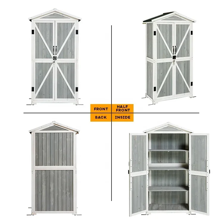 2026 Outdoor Easy Assemble Garden Patio Furniture Waterproof Tool Shed Wooden Storage Cabinet