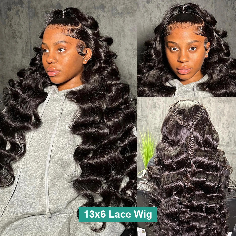 Perruque Lace Front Wig Body Wave sans colle naturelle, cheveux humains, 13x6, 30/34 pouces, densité 250, pour femmes africaines