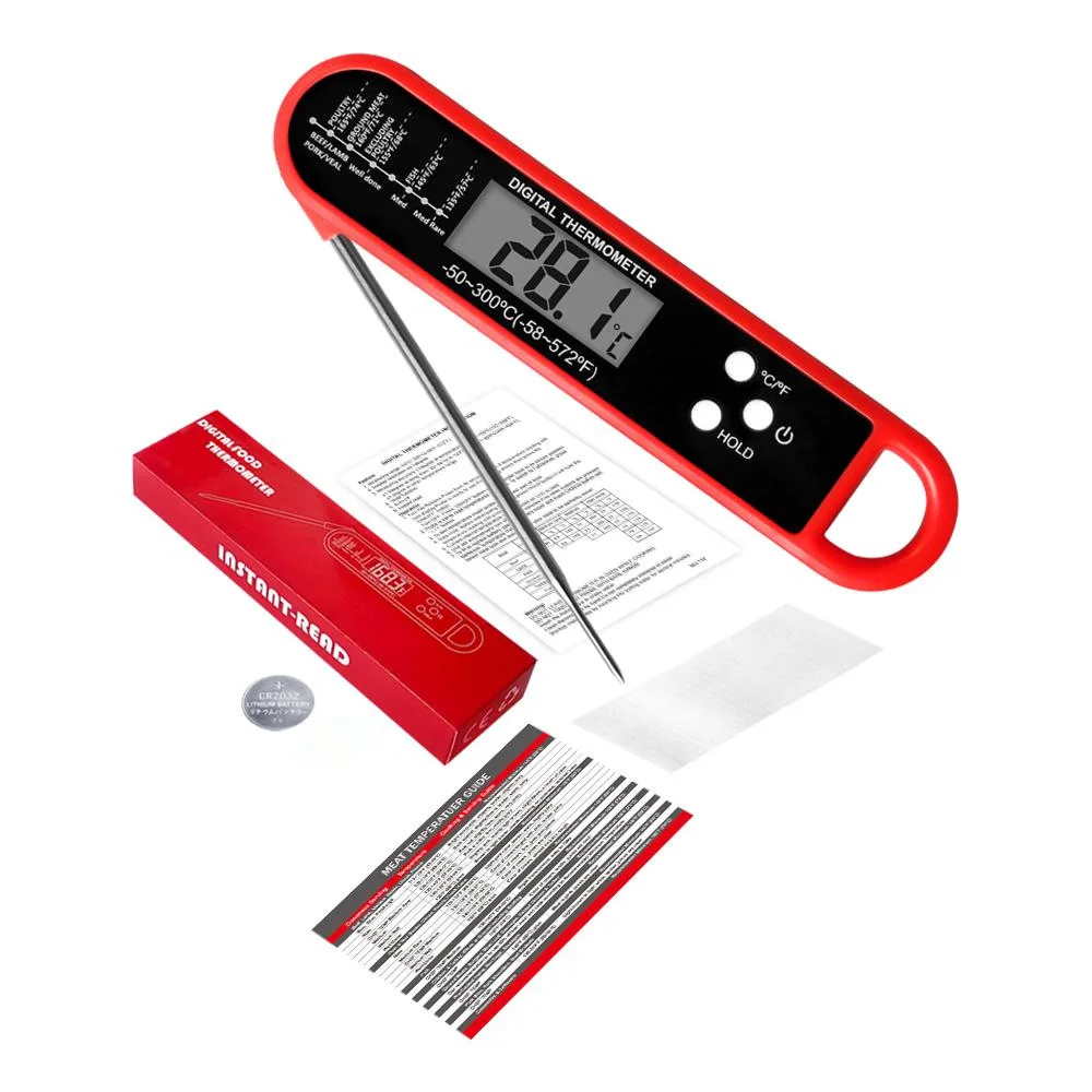 Portable Foldable Digital Thermometer With Probe For Cooking BBQ Barbecue Meat Culinary Grill Food Kitchen Water Thermometer