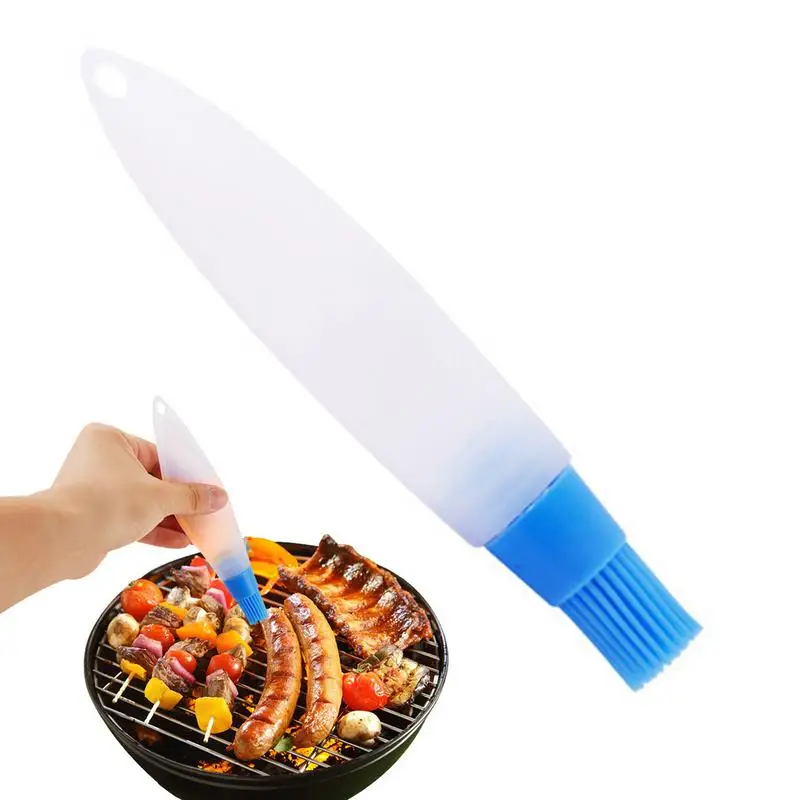 Grill Brush Silicone Oil Brush Portable Oil Dispenser with Silicone Brush Olive Oil Storage and Container with Silicone Basting