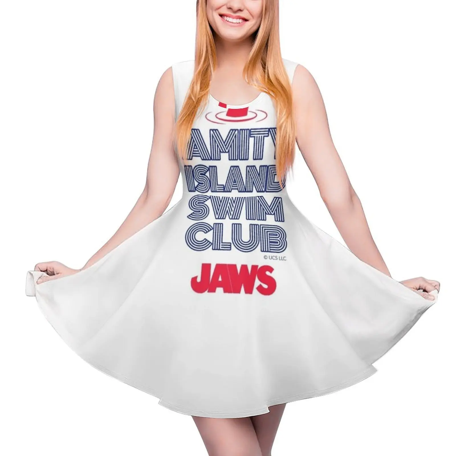 

JAWS JAWS MOVIE - BEST FILM SHARKS - USA - AMITY ISLAND SWIM CLUB 1975 Sleeveless Dress Women"s summer long dress