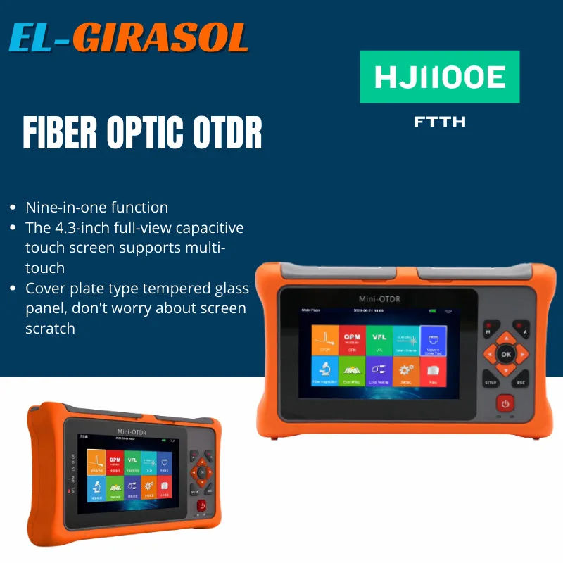 

Fiber Optic Mini OTDR HJ1100E 26/24dB Active Fiber Optic Reflectometer Touch Screen VFL OLS OPM Event Map Ethernet Cable Tester