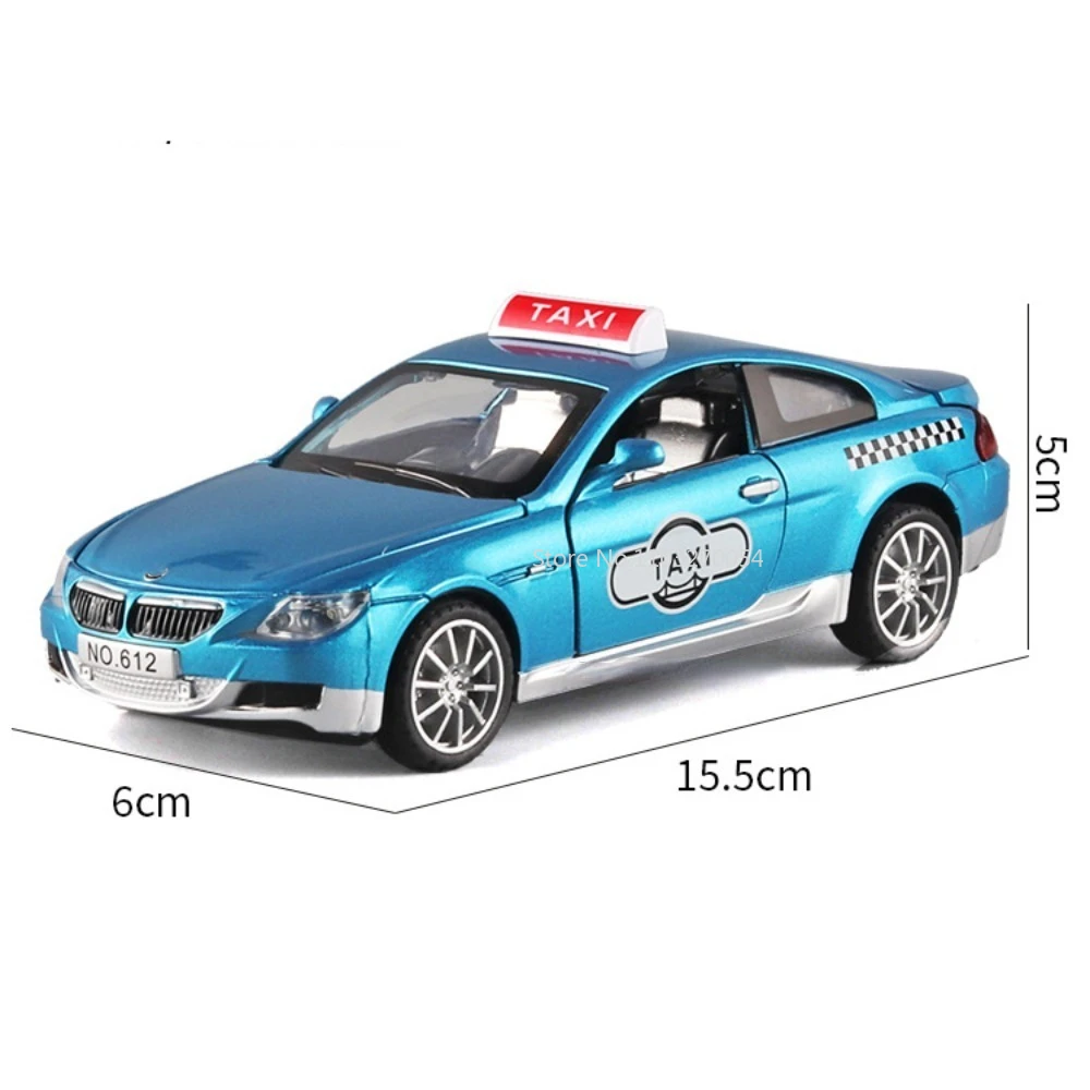 Modelo em miniatura de carro de liga de táxi BMW M6, Diecasts Metal, Som e Luz, brinquedos para meninos, brinquedos para crianças, 1:32