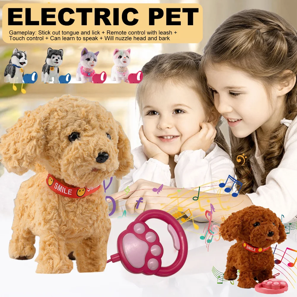 リアルなインタラクティブロボット子犬ぬいぐるみおもちゃ リモコン付きリード付き 本物そっくりな舌舐め声を模倣する電子ペット 子供へのギフト