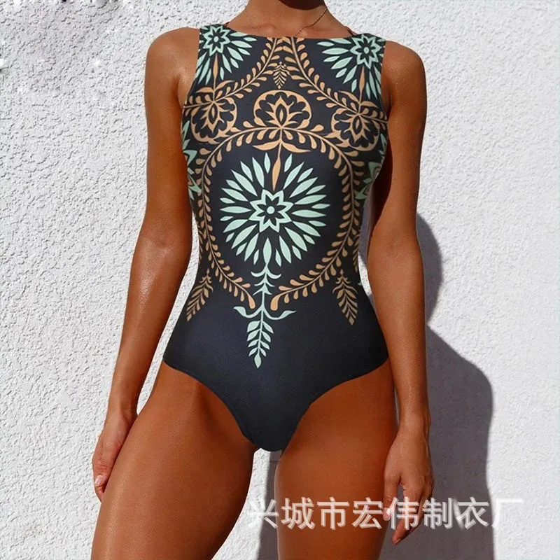 European and American sexy one-piece swimsuit, Mingzu printed bikini new model