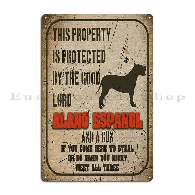 Alano Espanol Silhouette Vintage Humorous Guard Dog Warning Sign Metal Plaque Poster Pub Funny Cinema Print Tin Sign Poster