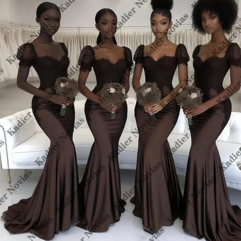 

Cap Sleeves Long Mermaid Brown Bridesmaid Dresses Robes Invitee Mariage Customized Wedding Guest Party Dress