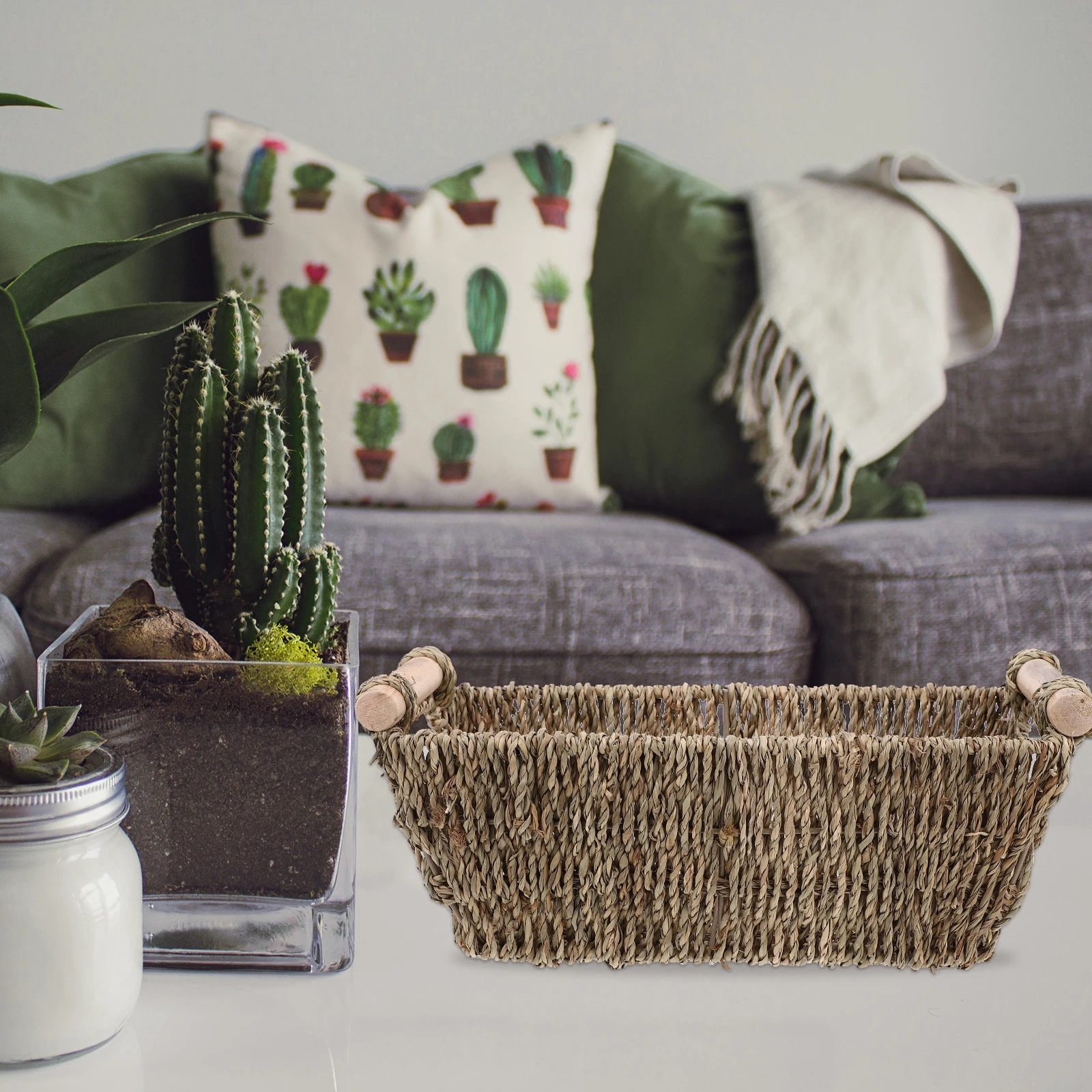

Straw Storage Basket Weave Hampers Woven Baskets Seaweed Stylish Desktop Container Organizer Home Use Portable Long