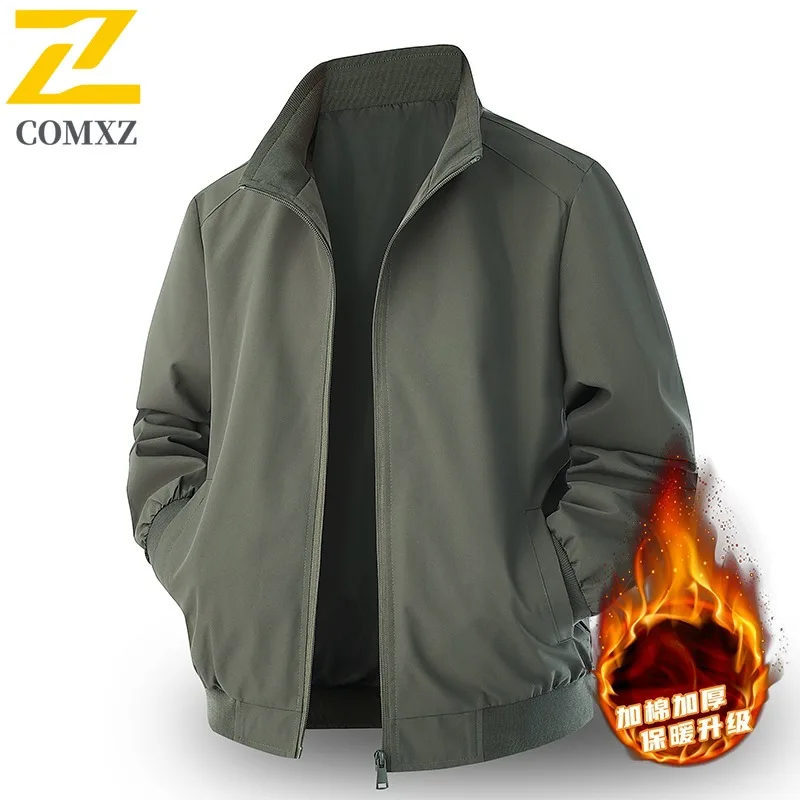

COMXZ Мужская роскошная куртка для работы на открытом воздухе, утолщенная теплая парка с воротником-стойкой, деловая повседневная легкая зимняя ветровка