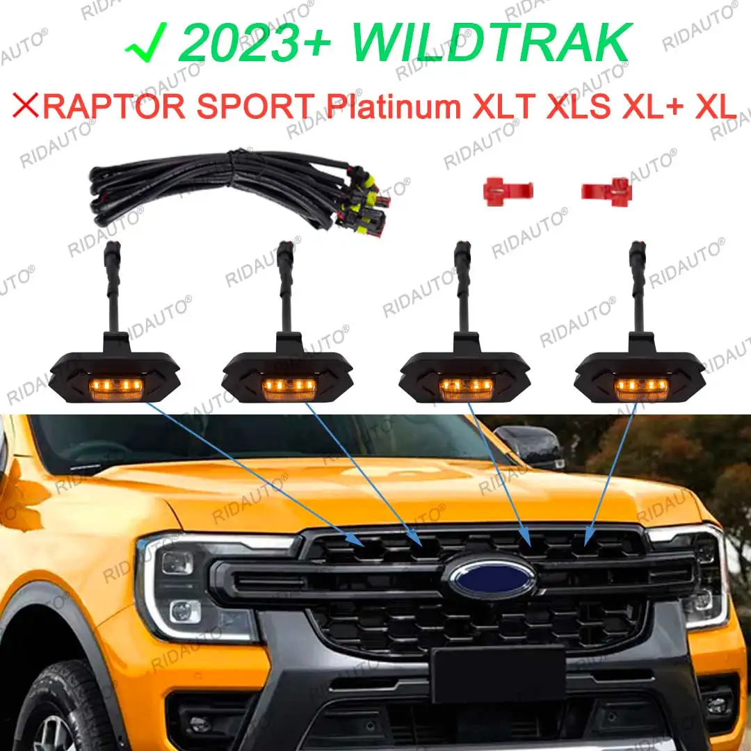Żółta lampa w stylu Raptor przezroczysta obudowa pasuje do FORD RANGER WILDTRAK następnej generacji ulepszenia 2023 2024 bursztynowe światło LED