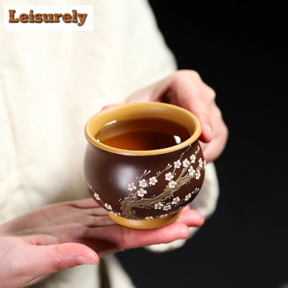180ml Handmade Yixing Purple Clay Teacup Painted Plum Blossom Master Cup Personal Engraved Section Clay Tea Cup Zisha Teaware