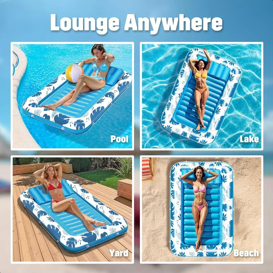 Iatable Tanning Pool Floats for Adults 70 x 46 Large Rec Pool Lounger Float Summer Beach Blow Up Lake Suntan Swimming Pool Raft