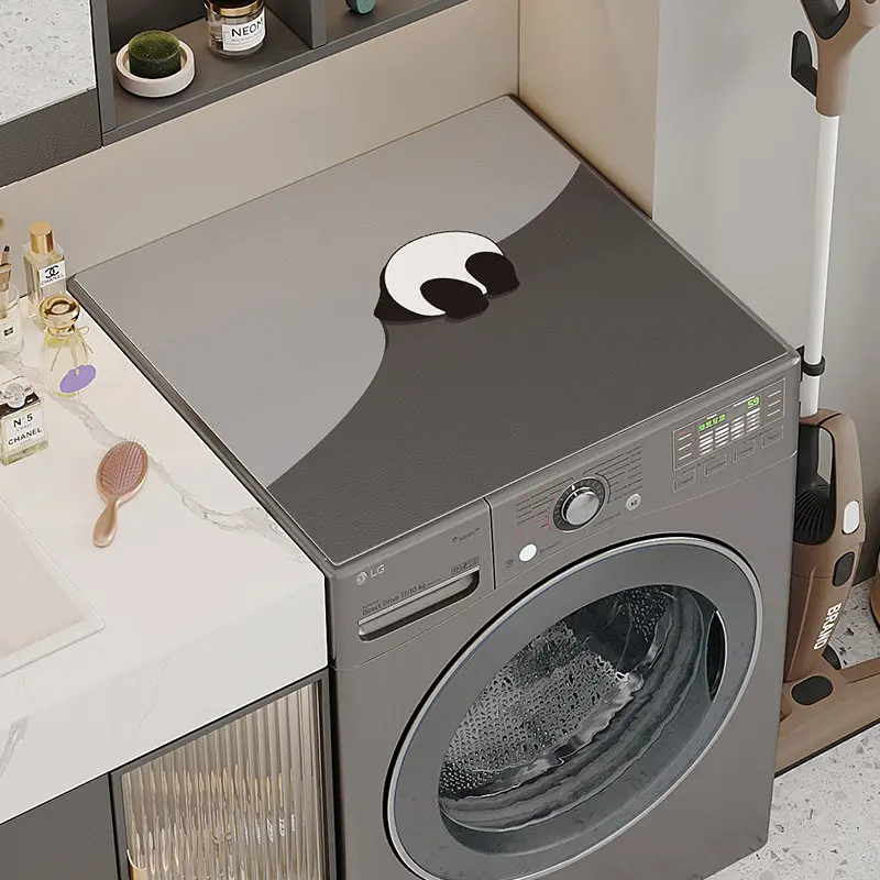 VIKAMA Minimal Panda Back Washing Machine Cover Mat Dark Grey Solid Tone Waterproof Anti Dust Dryer Cabinet Pad