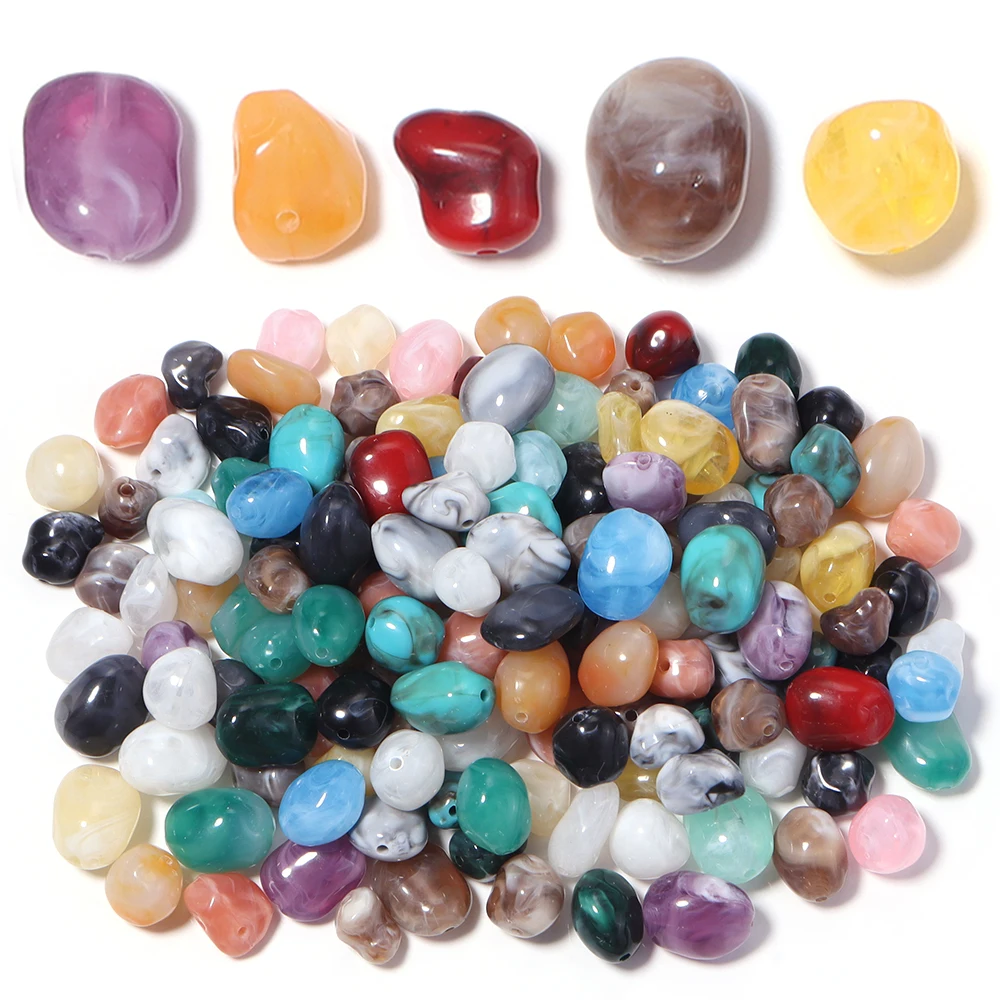 60 Stück zweifarbige, naturstein-ähnliche, unregelmäßige Acrylperlen, lose Abstandsperlen für DIY-Schmuckherstellung, Armbandzubehör – Detail 4