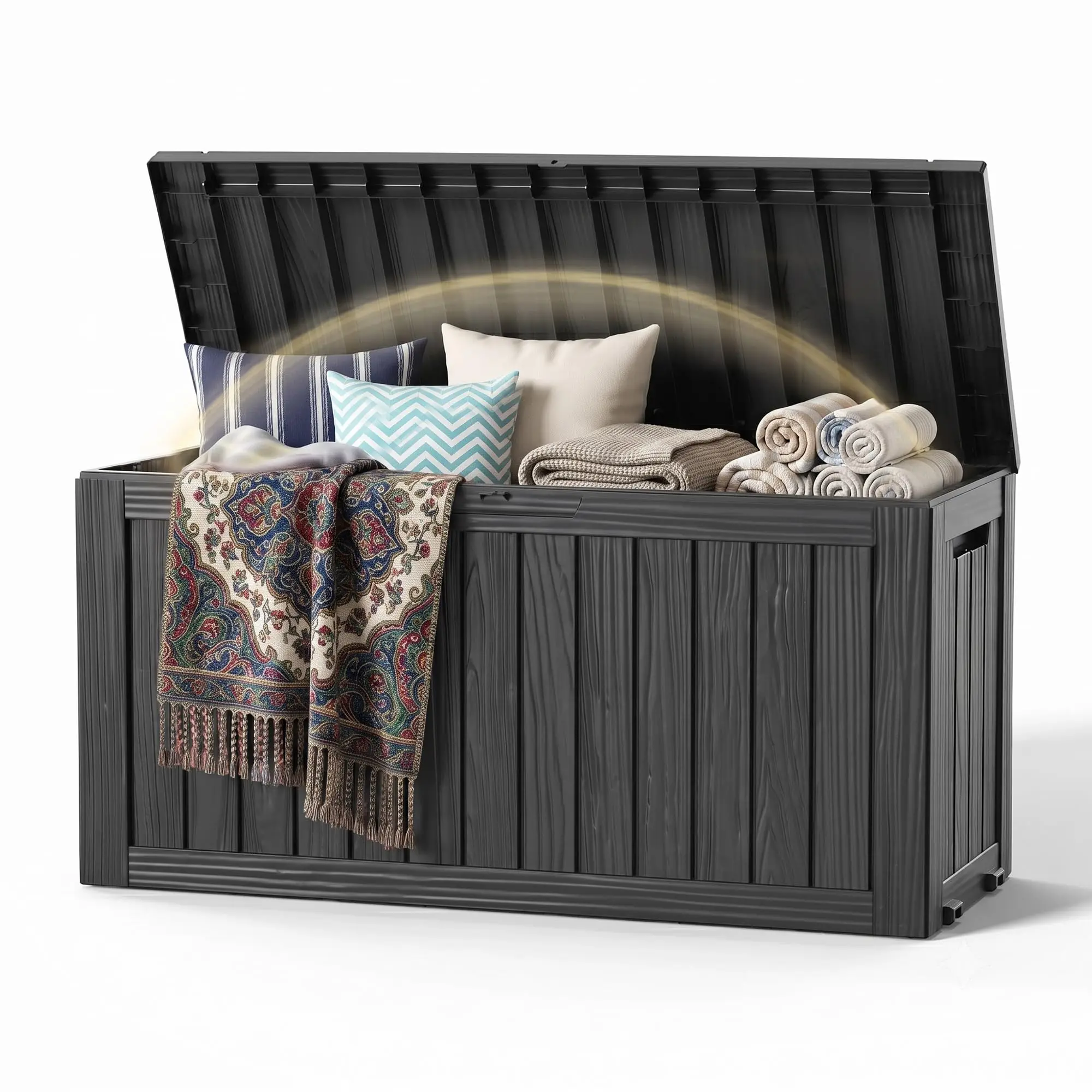 135 Gallon Deck Boxes Outdoor Waterproof Storage Box with Wheels