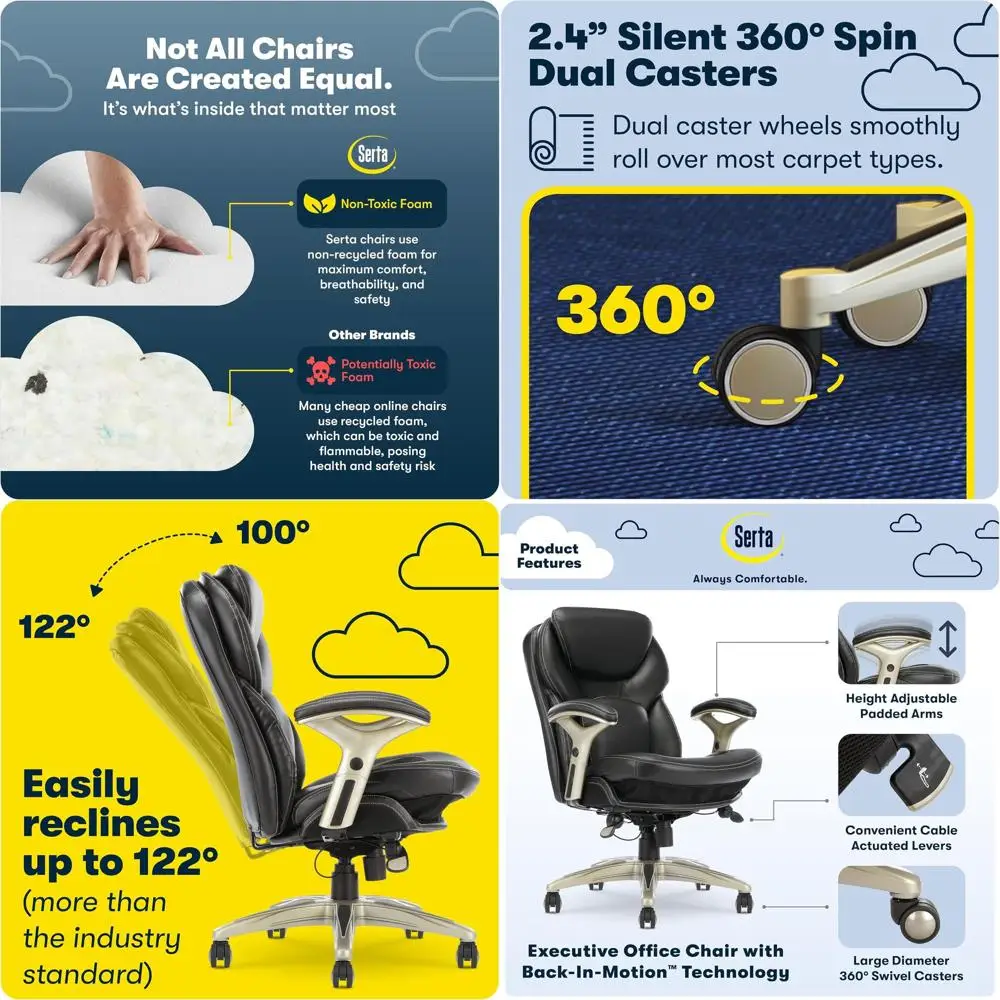 

Эргономичное офисное кресло Claremont с технологией Back in Motion, регулируемое кресло для рабочего стола с поясничной опорой, из экокожи