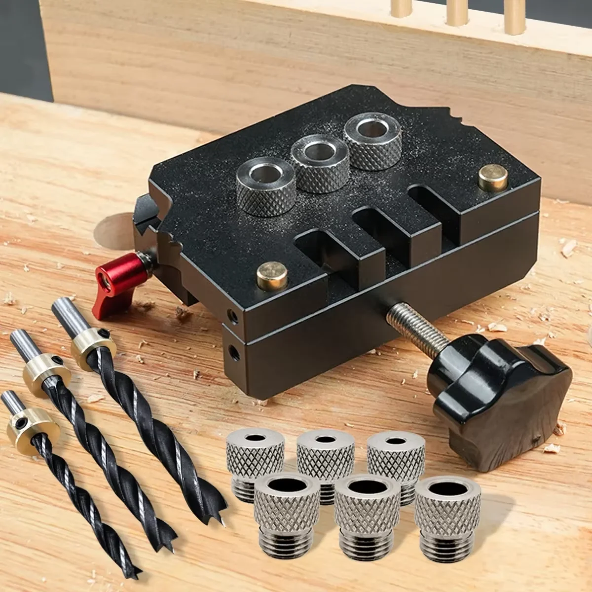 3-in-1 Self Centering Doweling Jig Kit Drill Guide Locator for Straight Holes Multifunctional Woodworking Dowel Joints Tool